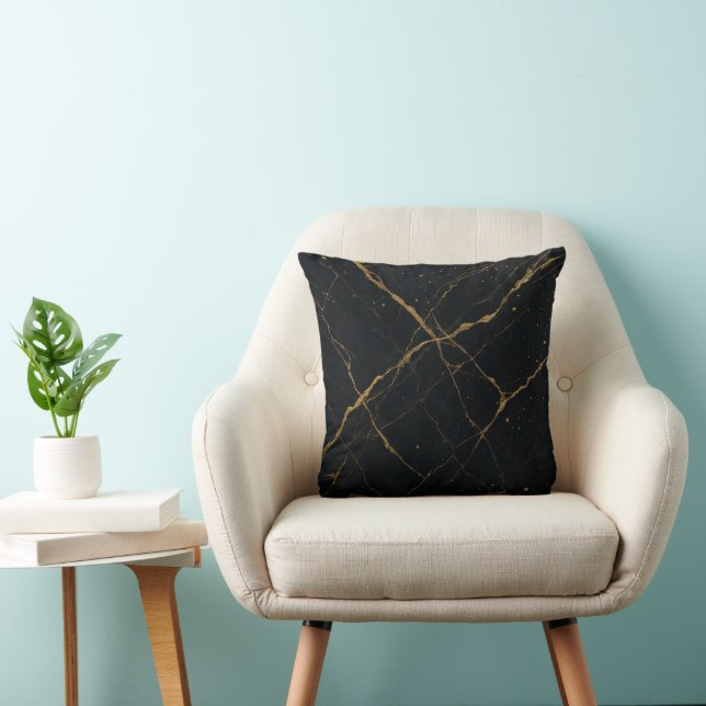 Gilded Midnight Marble Black & Gold Wedding Kissen (Stuhl )