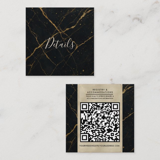 Gilded Midnight Marble Black & Gold Wedding Quadratische Visitenkarte (Vorne/Hinten)