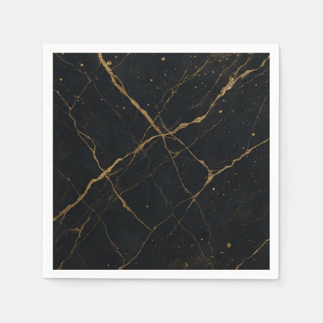 Gilded Midnight Marble Black & Gold Wedding Serviette (Vorderseite)