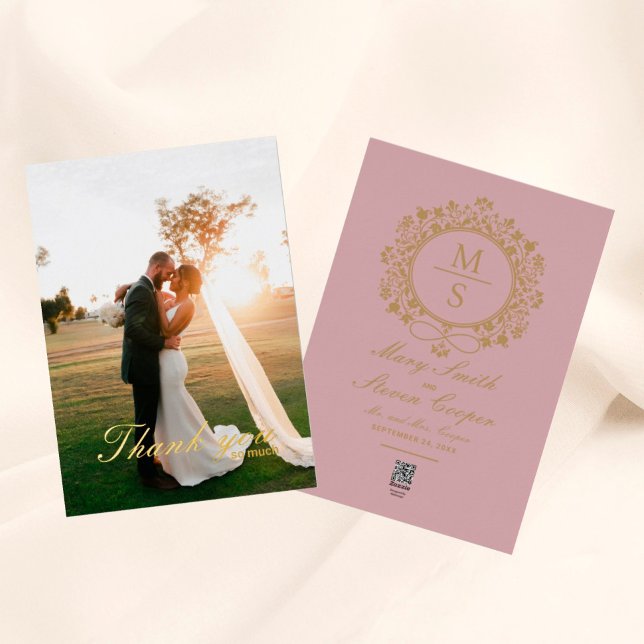 Gilded Monogram Foto Wedding Danke Cards Folieneinladung (I wish happiness!)
