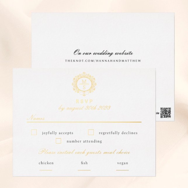 Gilded Monogram UAWG Wedding Card Folie Einladungspostkarte (I wish you happiness!)