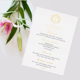 Gilded Monogram Wedding Details Enclosure Card Folieneinladung