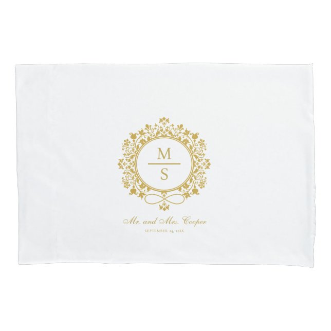 Gilded Monogram Wedding White und Gold Kissenbezug (Vorderseite)