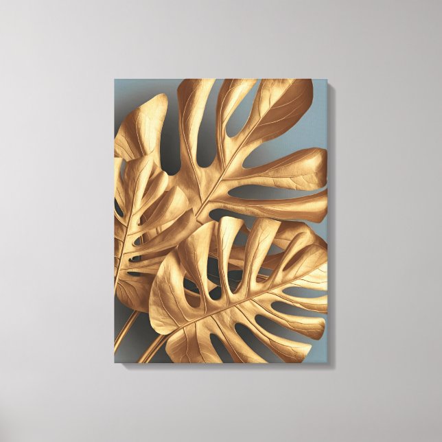 Gilded Monstera on Azure Leinwanddruck (Vorderseite)