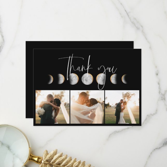 Gilded Moon Phase Wedding Foto Dankeskarte (Vorderseite/Rückseite Beispiel)