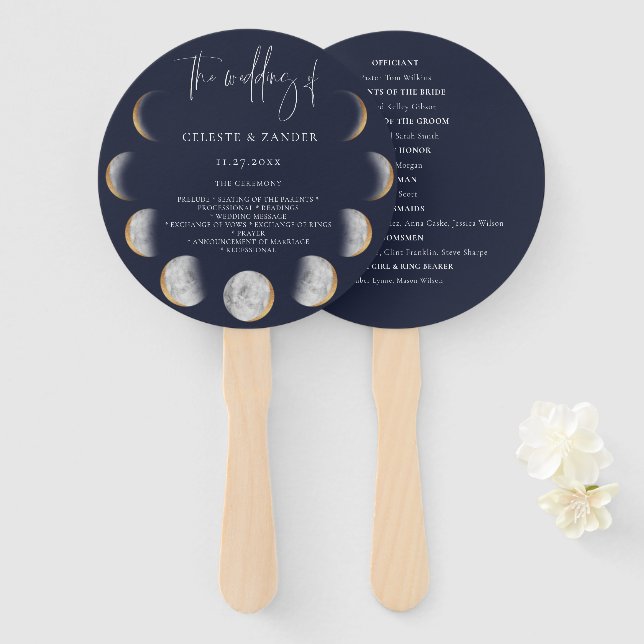 Gilded Moon Phases Wedding Program Fächer (Vorne und Hinten)