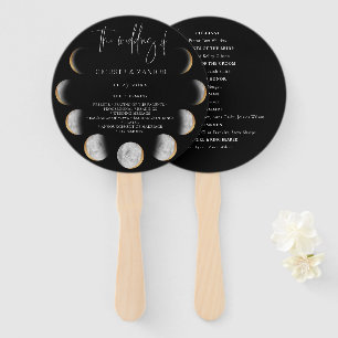 Gilded Moon Phases Wedding Program Hand Fan Fächer