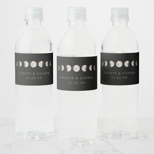 Gilded Moon Phases Wedding Water Bottle Label (Flaschen)