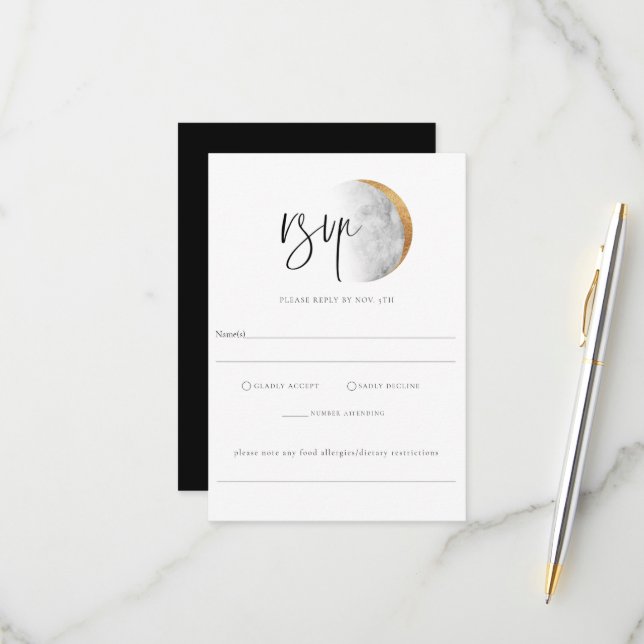 Gilded Moon Wedding RSVP Allergikerkarte (Vorderseite/Rückseite Beispiel)