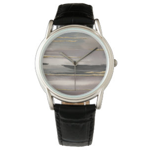 Gilded Morning Fog II Gold Abstrakt Print Armbanduhr