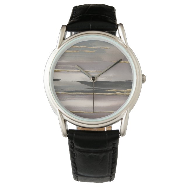 Gilded Morning Fog II Gold Abstrakt Print Armbanduhr (Vorderseite)