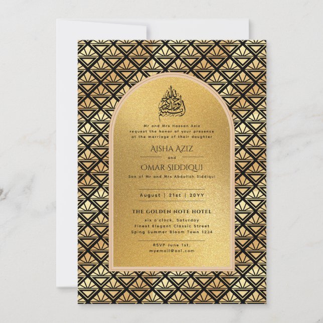 Gilded Nikah Wedding Einladung Chic Ismic Gold (Vorderseite)