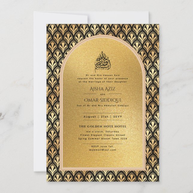 Gilded Nikah Wedding Einladung Chic Ismic Gold (Vorderseite)
