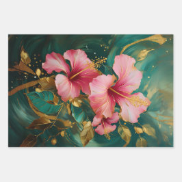 Gilded Pink Hibiskus, Coconut Grove Geschenkpapier Set
