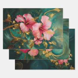 Gilded Pink Hibiskus, Coconut Grove Geschenkpapier Set
