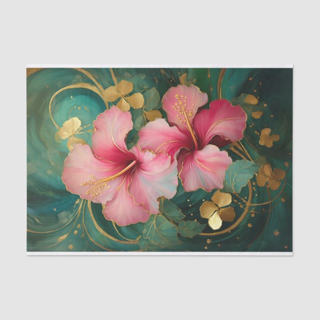 Gilded Pink Hibiskus Gold, Formal Florals Seidenpapier (Vorderseite)