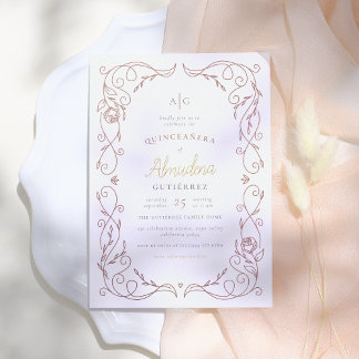 Gilded Rose Gold Frame Elegantes Quinceñera Foto Einladung