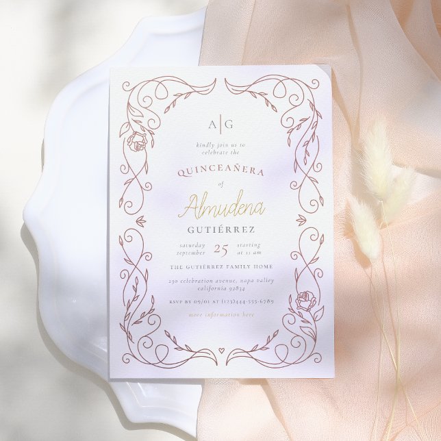 Gilded Rose Gold Frame Elegantes Quinceñera Foto Einladung (Von Creator hochgeladen)