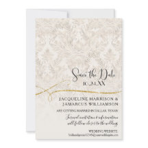Gilded Scroll Damask Ivory Gold Save the Date
