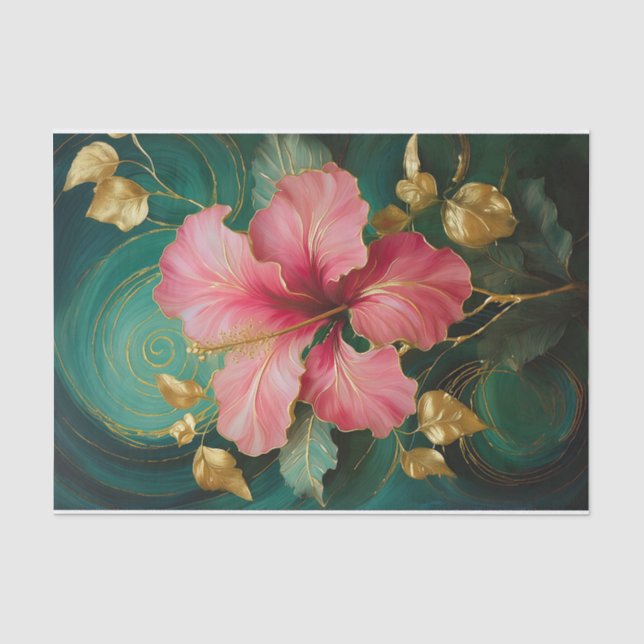 Gilded Single Pink Hibiskus Bloom, Formal Florals Seidenpapier (Vorderseite)