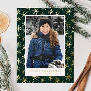 Gilded Snowflakes Foto Grün und Gold Folien Feiertagspostkarte
