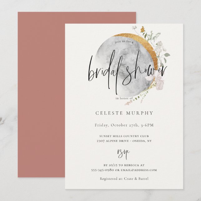 Gilded Wildblume Moon Bridal Dusche Einladung (Vorne/Hinten)