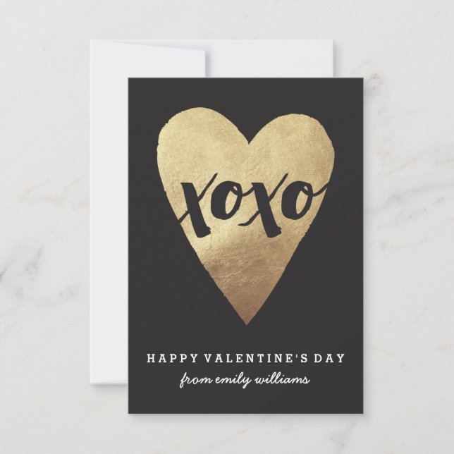 Gilded XOXO Klassenraum Valentine - Schwarz Einladung (Vorderseite)