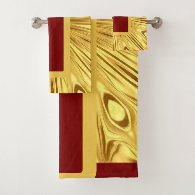 Gilded Zenith: Opulent Swirl | Crimson Gold Luxury Badhandtuch Set (Insitu)