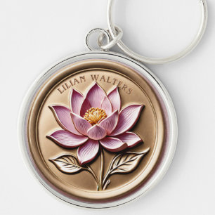 Gildenrosa Lotus Imitats 3D Gold Wax Siegel Schlüsselanhänger