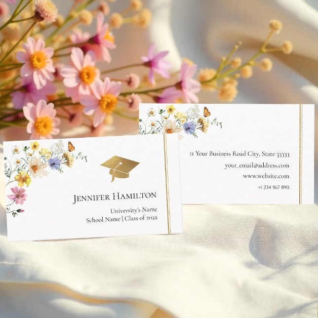 Gildete Wildblume Bouquet Abschluss Name Card Telefonnummerkarte (Von Creator hochgeladen)