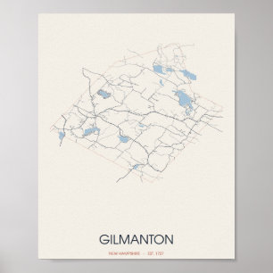 Gilmanton New Hampshire Straßenkarte Poster