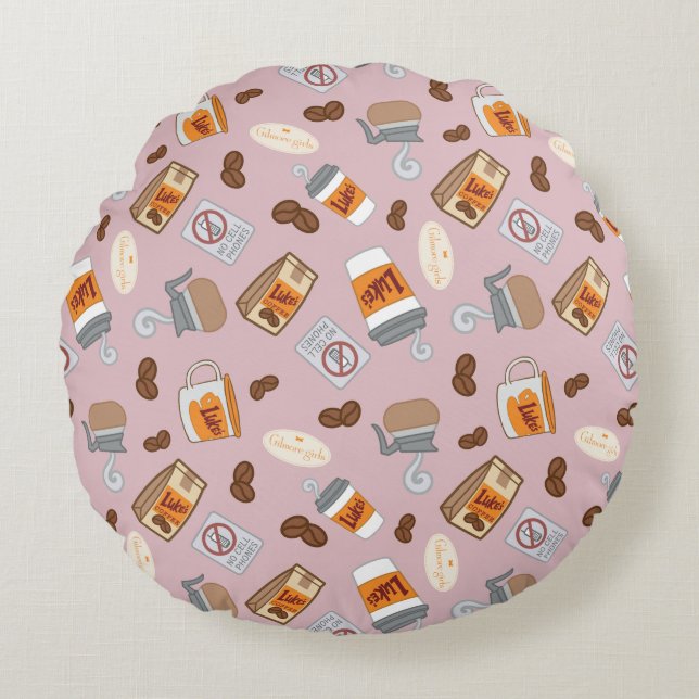 Gilmore Girls | Luke's Diner Coffee Pattern Rundes Kissen (Vorderseite)