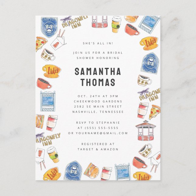 Gilmore Girls Watercolor Icons Brautparty Postkarte (Vorderseite)