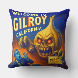 GILROY, KALIFORNIEN 20" X 20" GARLIK DURCH PILLOW. KISSEN