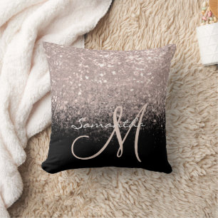 Gilry Monogram Rose Gold Glitzer & Black Kissen