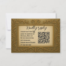 Gilt in Gold QR Code Wedding RSVP Card