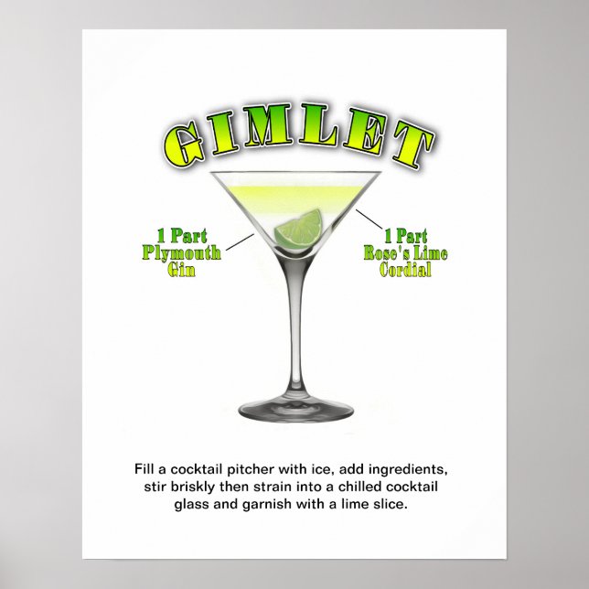 Gimlet Martini Cocktail Recette 16"x20" Poster d'a (Devant)