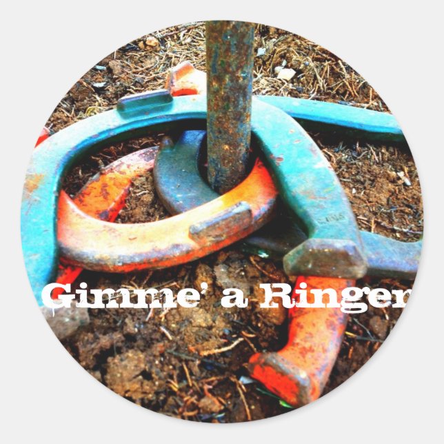 Gimme' a Ringer Horseshoe Pitching Geschenke Runder Aufkleber (Vorderseite)