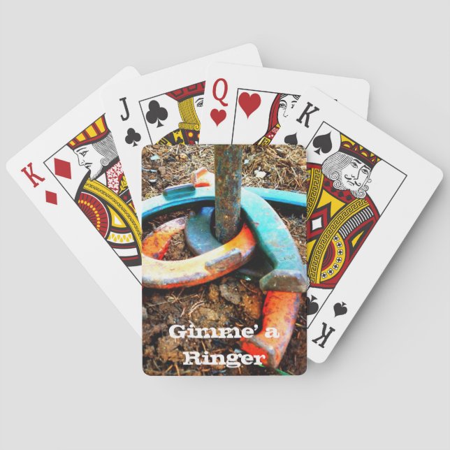 Gimme' a Ringer Horseshoe Pitching Geschenke Spielkarten (Rückseite)