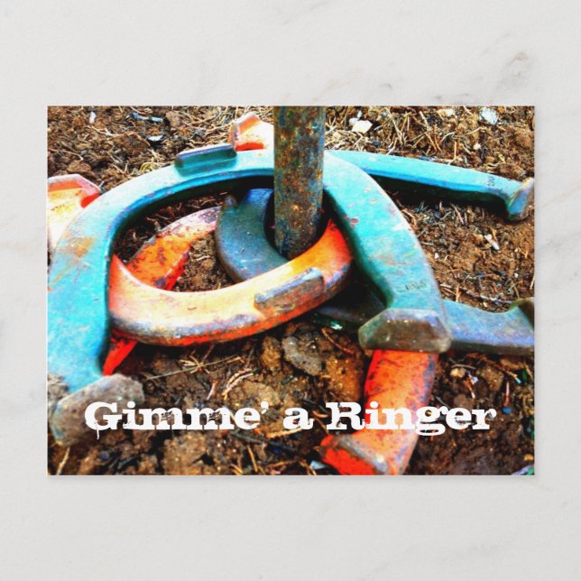 Gimme' a Ringer Horseshoe Pitching Gifts Postkarte (Vorderseite)