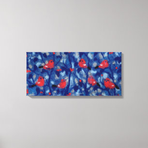 Gimpel, Rote Vögel Blaue Bäume Faserbild Leinwanddruck