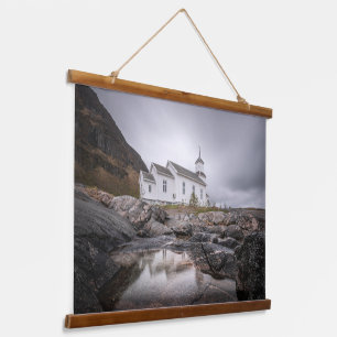 Gimsoy Church Lofoten Norwegen Wandteppich Mit Holzrahmen