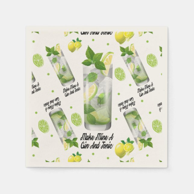 Gin and Tonic, Standard Cocktailpapier Napkins Serviette (Vorderseite)