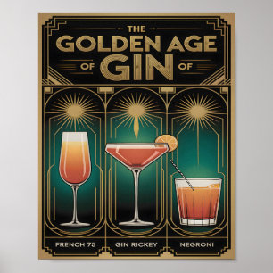 Gin-Cocktails der goldenen Ära Art Deco Bar Poster