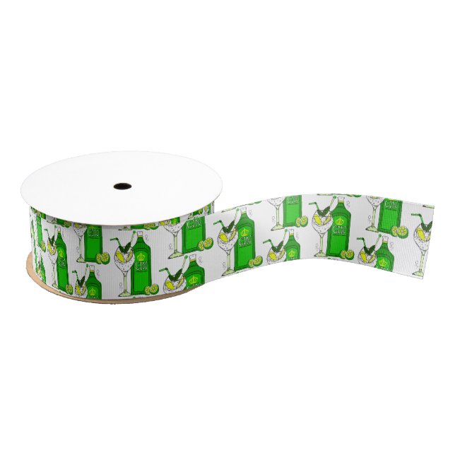 Gin Drinker Gin Flaschen und Cocktailbrille Ripsband (Spule)