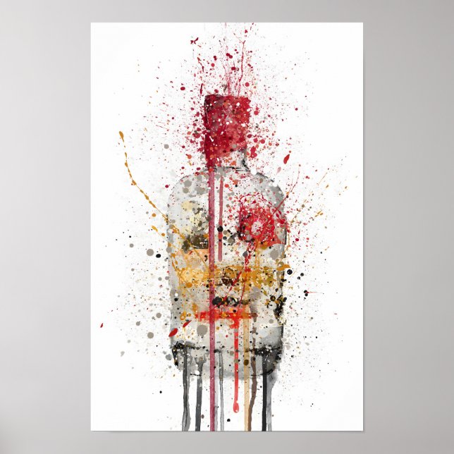 Gin Flaschen Wandkunst Druck 'Crimson' Poster (Vorne)