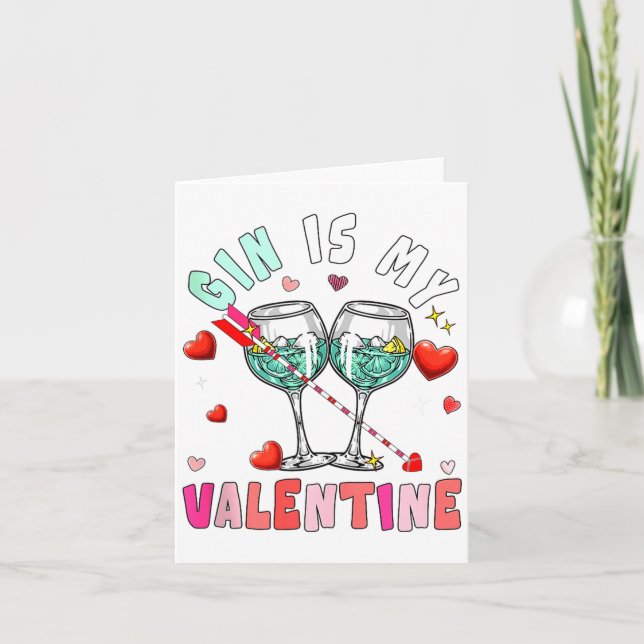 Gin Is My Valentine Hearts Matching Drinker Family Karte (Vorderseite)