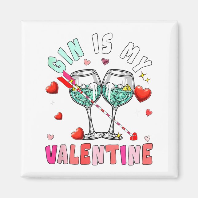 Gin Is My Valentine Hearts Matching Drinker Family Magnet (Vorne)