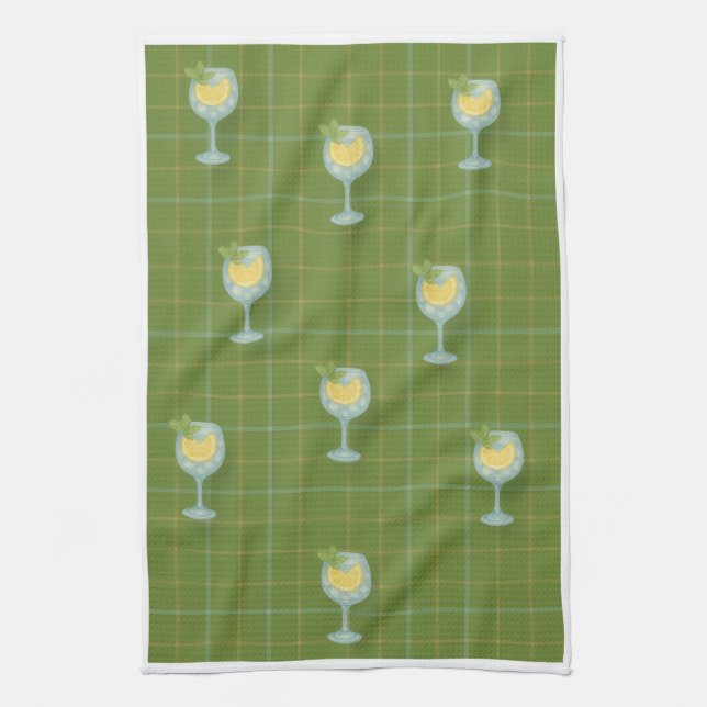 Gin Lover Plaid Tea Towel – Olive  & Ivory  Geschirrtuch (Vertikal)