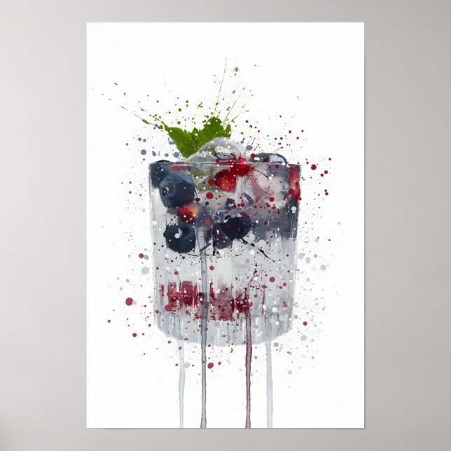 Gin & Tonic 'Blaubeere und Granatapfel' Poster (Vorne)